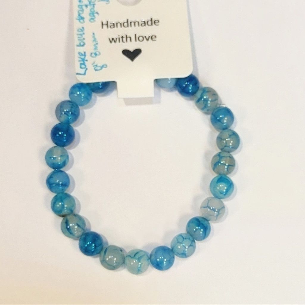 Handmade Lake Blue Dragon Agate Beaded Bracelet 8" Size ONE SIZE - 1 Thumbnail