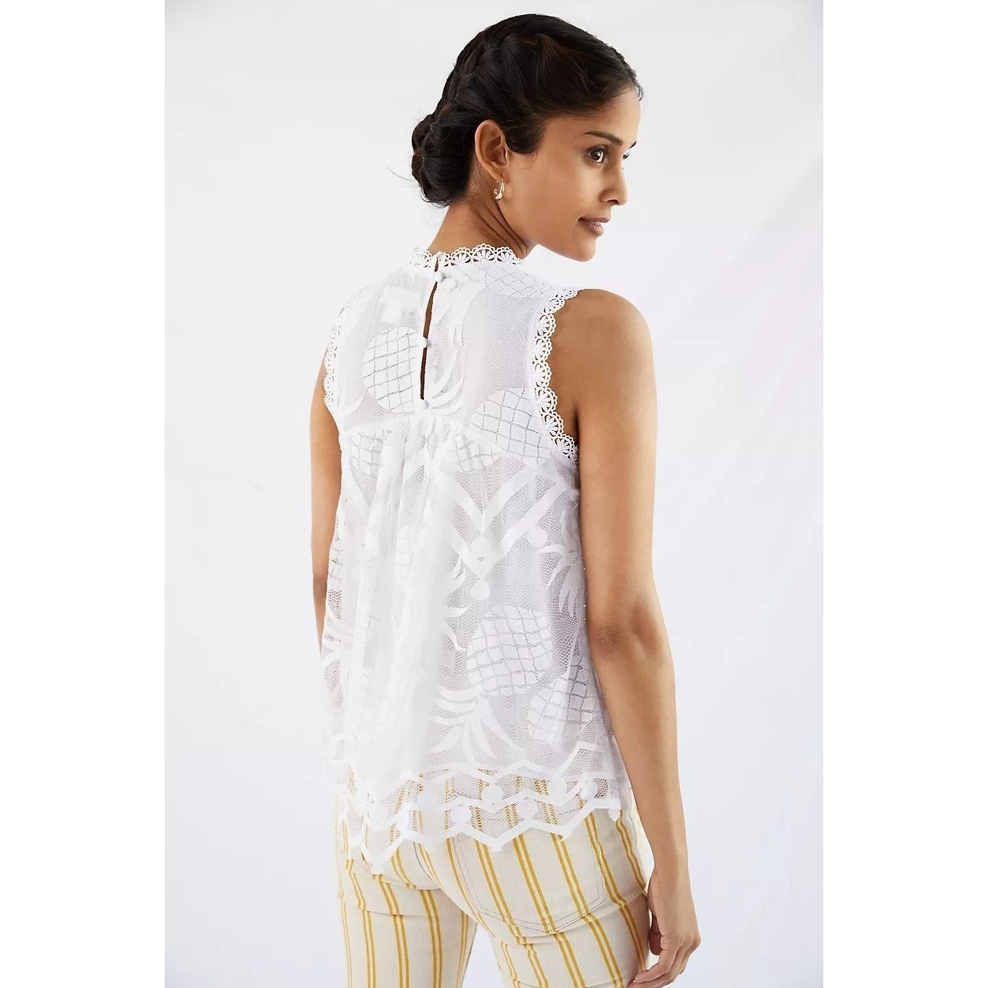 Anthropologie Maeve Pineapple Lace Sleeveless Blouse Size XS / US 0-2 / IT 36-38 - 8 Thumbnail