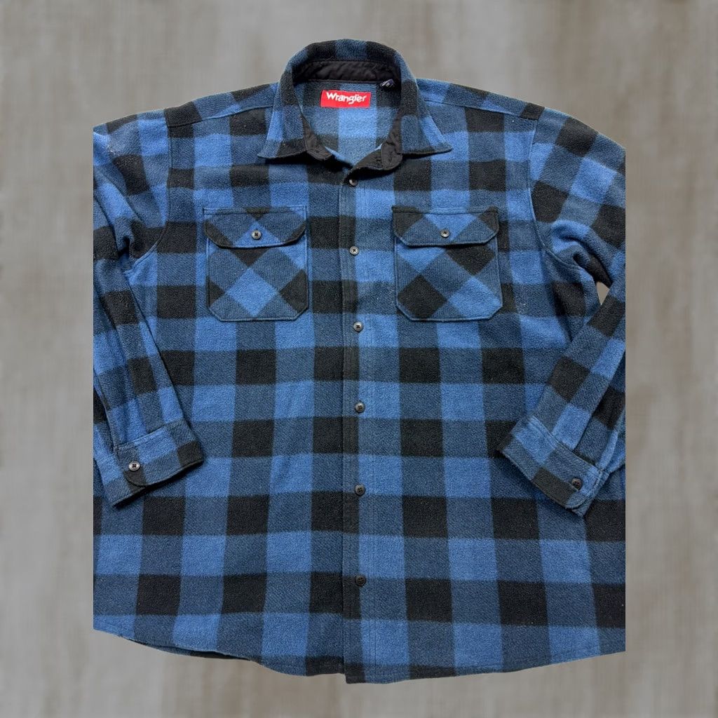 Wrangler Wrangler Button-Up Shirt 2XL Blue Black Buffalo Plaid Fleece Mens Oversized Pockets Casual Workwear Size US XXL / EU 58 / 5 - 1 Thumbnail