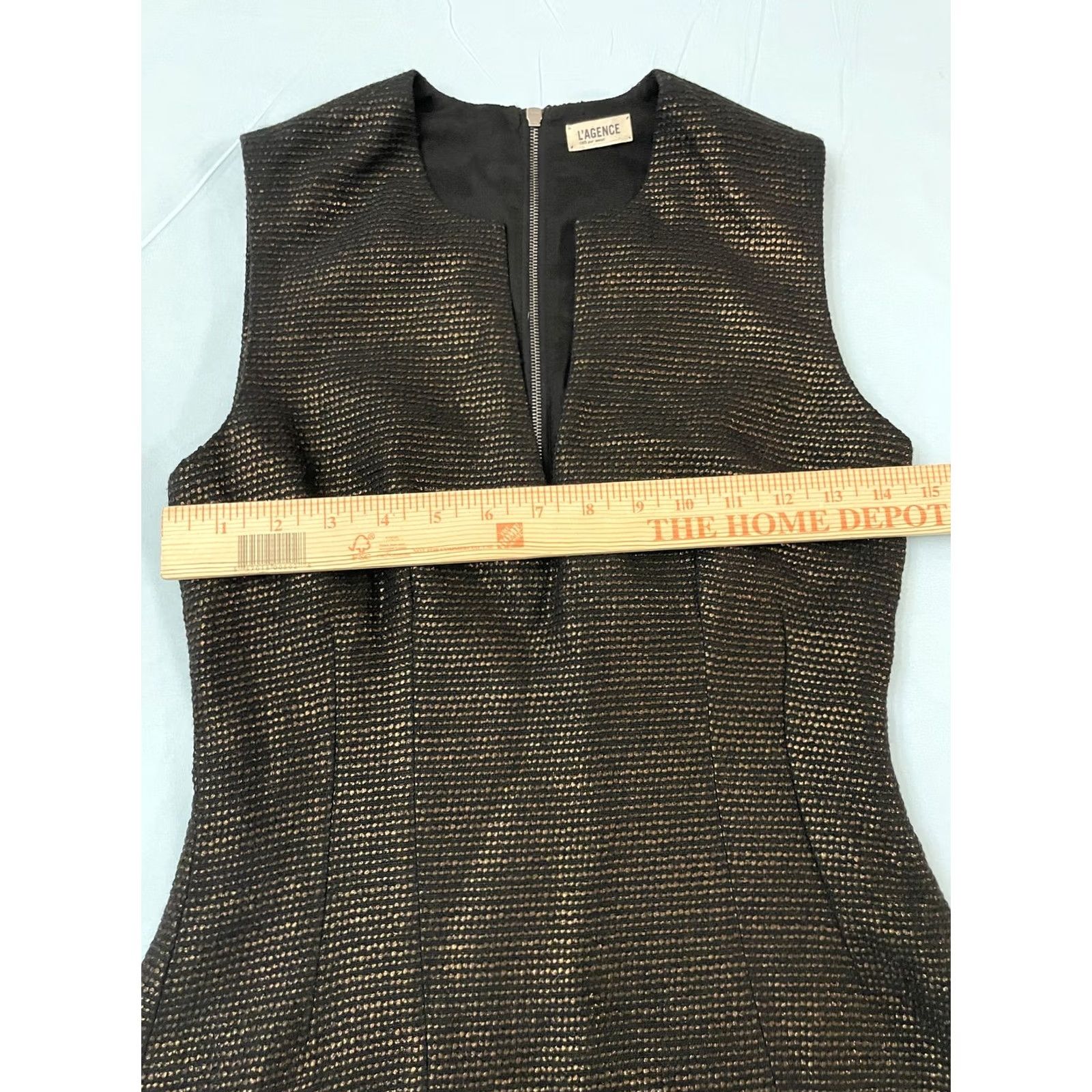 L'AGENCE L'Agence Vest Womens Size 2 Black Gold Metallic Textured Zip Up Sleeveless Top Size XS / US 0-2 / IT 36-38 - 6 Thumbnail