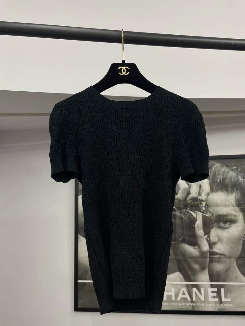 Chanel Chanel Black Logo Knit Short Sleeve Top - dmc Size US M / EU 48-50 / 2 - 1 Thumbnail