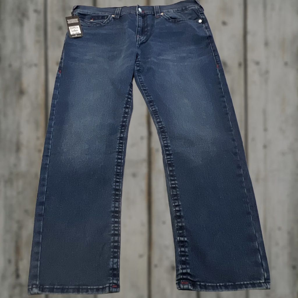 True Religion True Religion Geno Big T Flap Relax Slim Jeans Men 38 Dark Shivering Wash 701182 NWT Size ONE SIZE - 1 Thumbnail