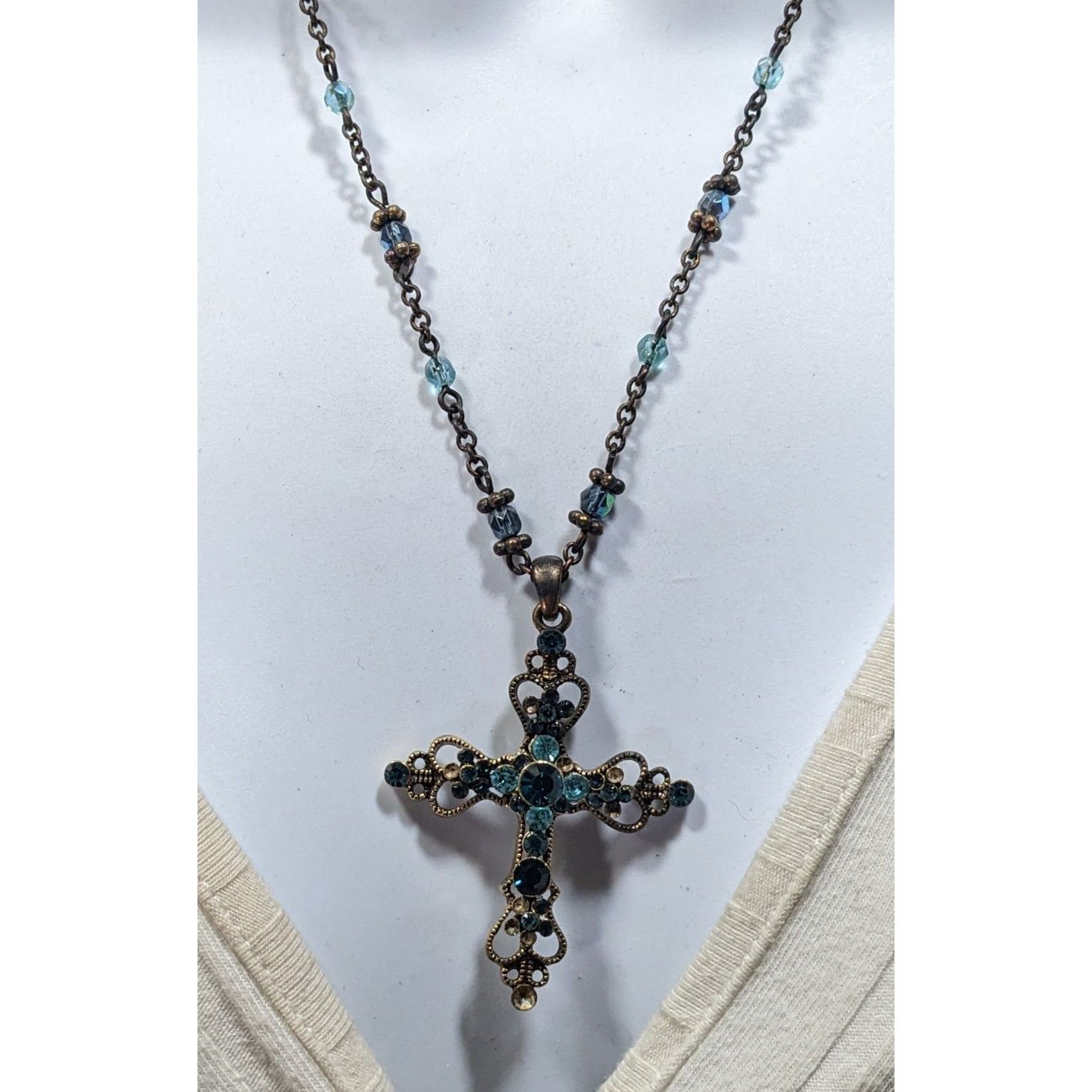 Other Whimsygoth Blue And Gold Tone Rhinestone Cross Necklace Size ONE SIZE - 5 Thumbnail