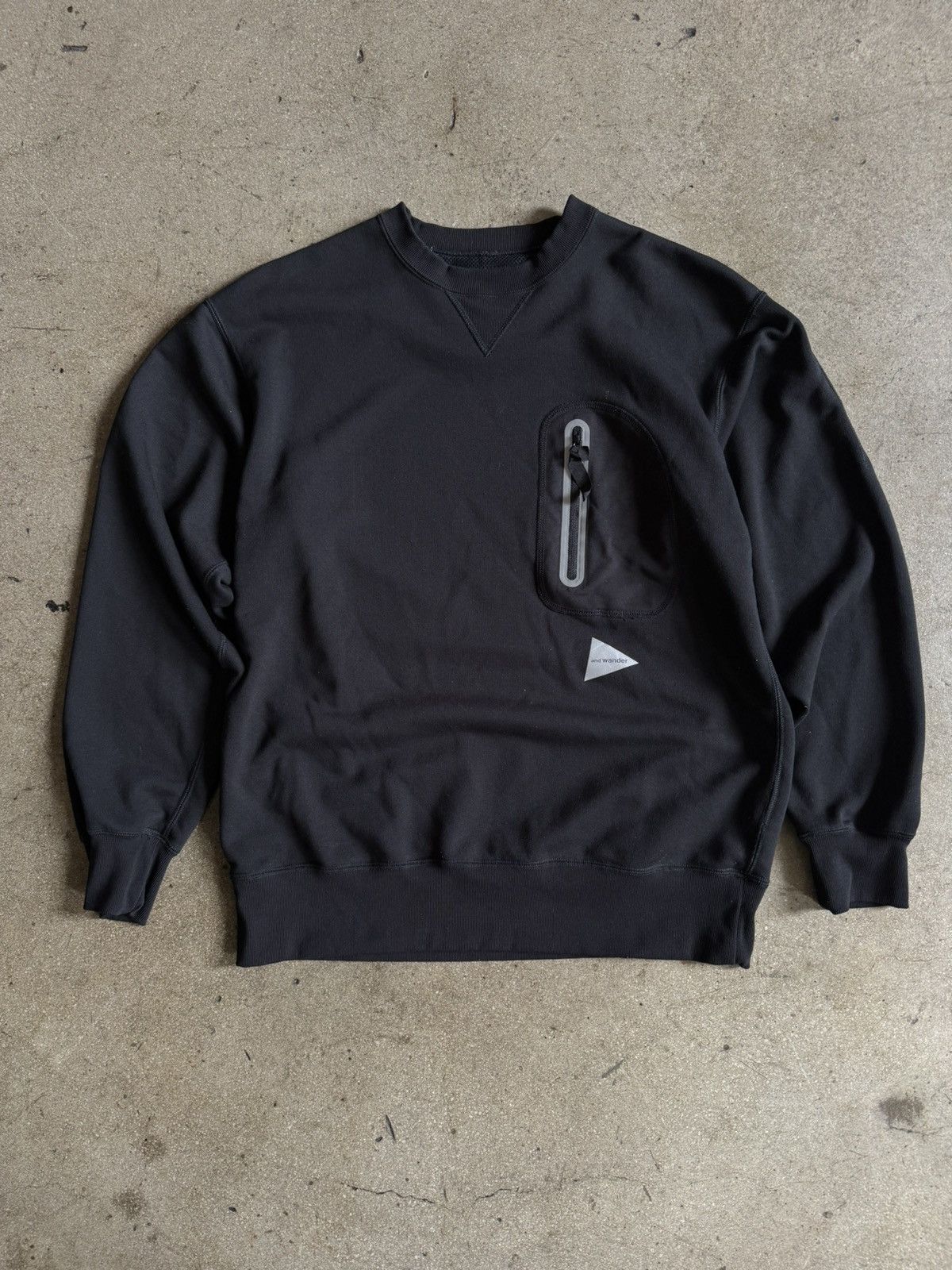 Image of And Wander Tech Fleece Crewneck W/pocket in Black, Men's (Size XL)