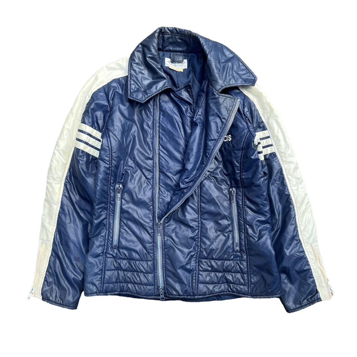 Adidas × Descente × Vintage 70s Adidas Descente 3 Striped Blue Bikers Jacket Size US M / EU 48-50 / 2 - 11 Thumbnail