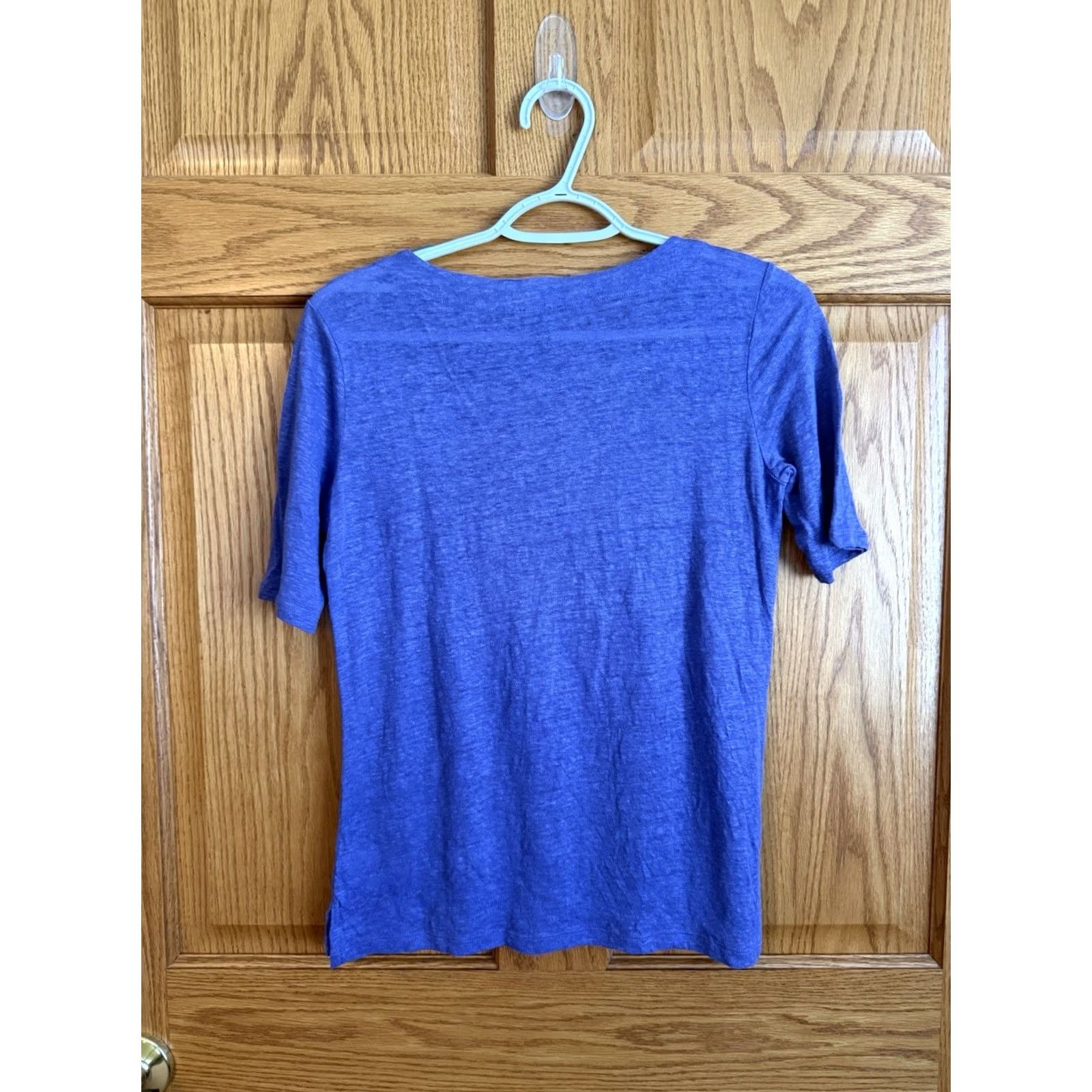 Talbots Talbots Shirt Womens Petite Small Purple Short Sleeve Smocking Top Linen Casual T-Shirt Size S / US 4 / IT 40 - 2 Thumbnail
