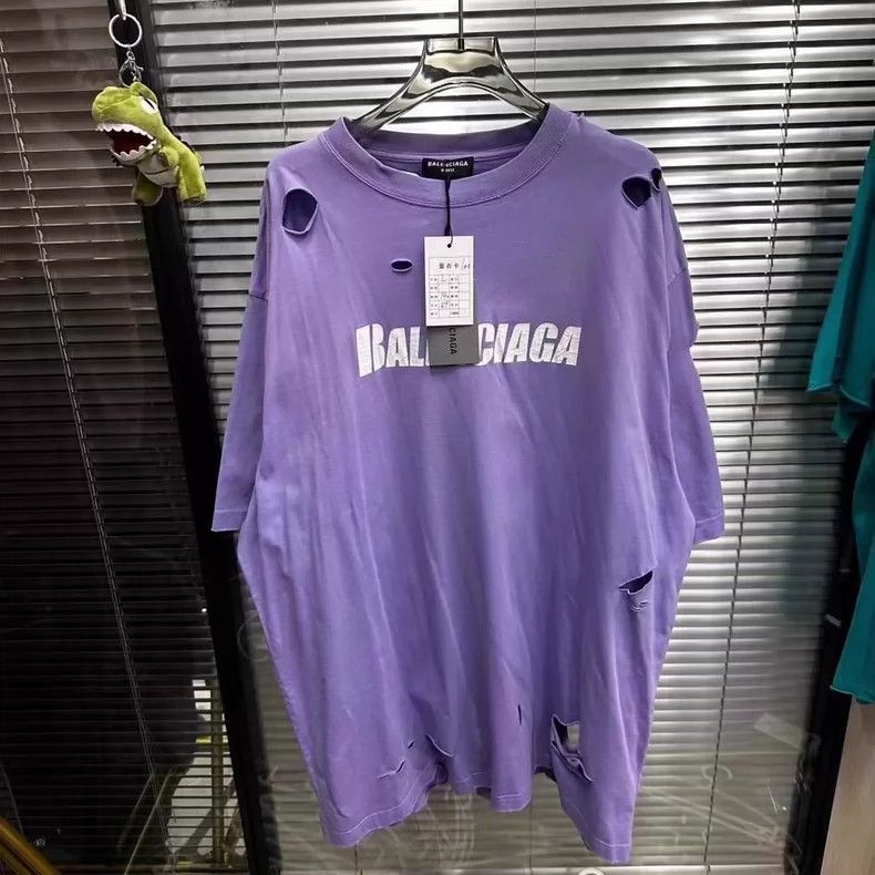 Balenciaga Purple Destruction Short Sleeve