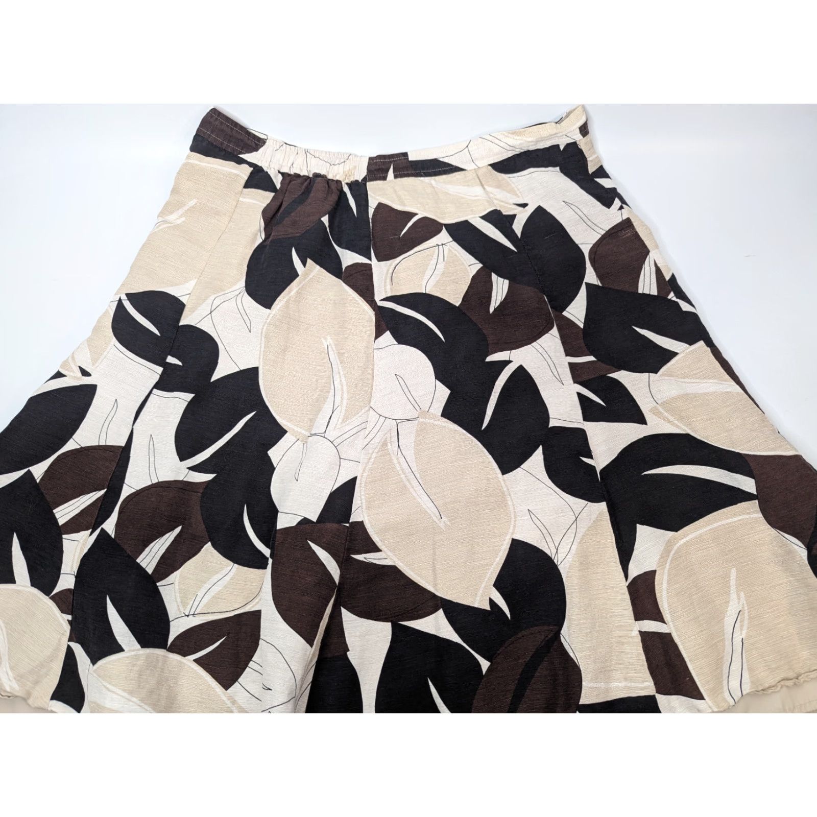 Vintage Chicos Skirt Womens Size 3 A-Line Knee Length Silk Linen Floral Leaf Brown 3 XS? (No) Size 26" / US 2 / IT 38 - 2 Thumbnail