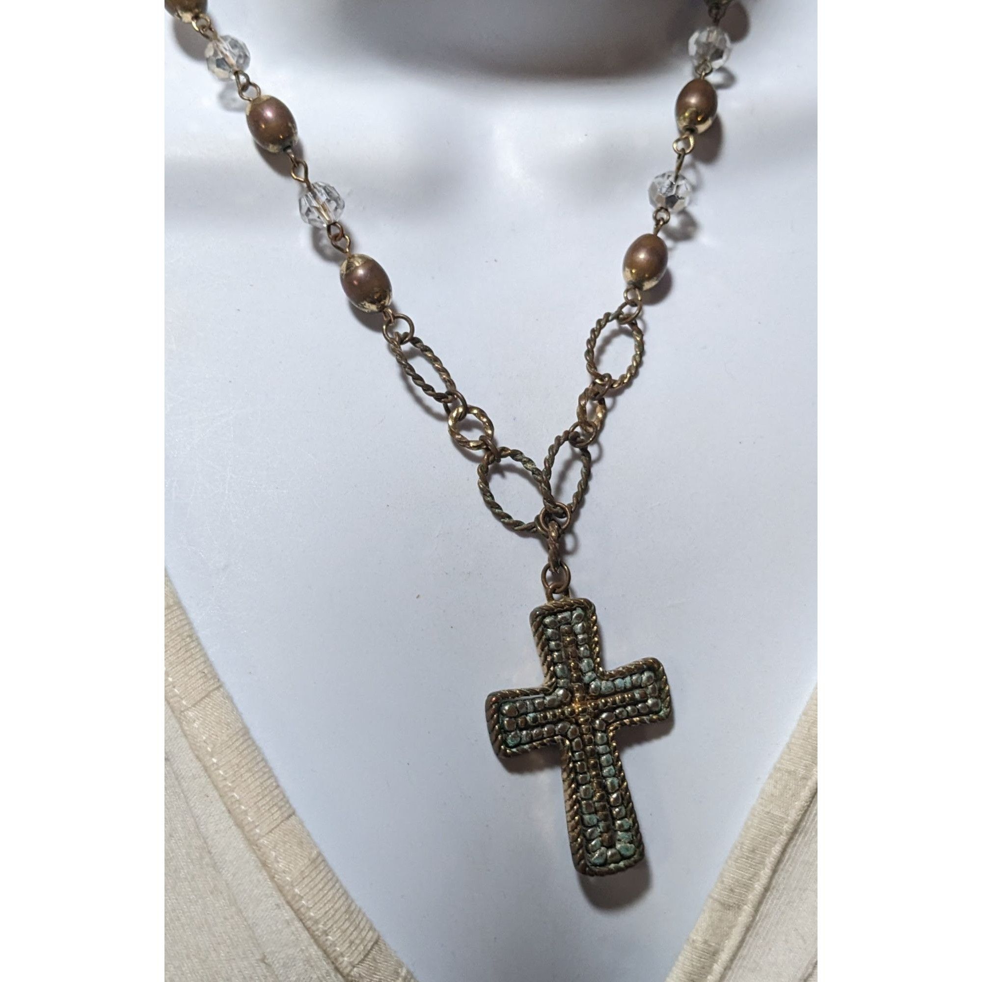 Other Vintage Multitone Metallic Beaded Cross Necklace Size ONE SIZE - 6 Thumbnail