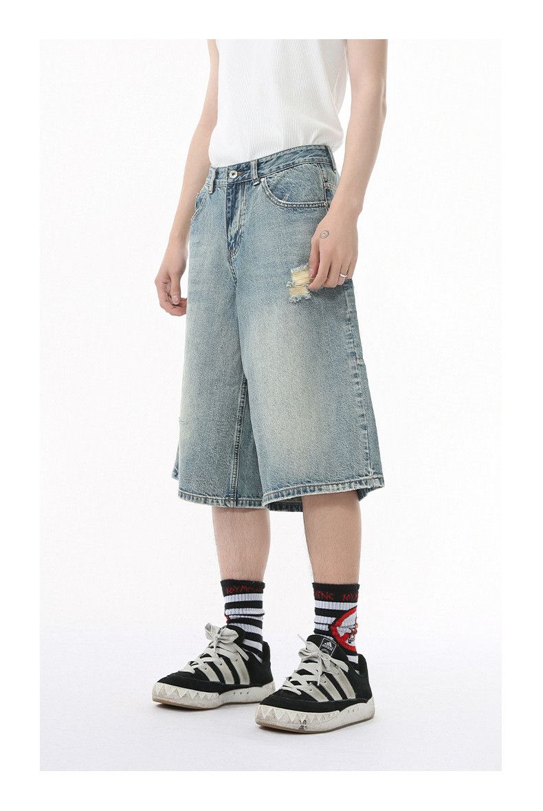 Japanese Brand × Vintage High street distressed wide-leg casual ripped denim shorts Size US 32 / EU 48 - 6 Thumbnail