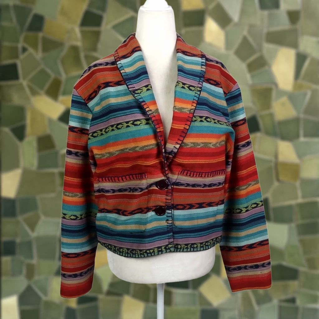 Vintage VINTAGE New Identity Southwestern Woven Tapestry Jacket M Womens Orange Geometric 90s Bohemian Western Denim? Wait: Material Cotton. Size M / US 6-8 / IT 42-44 - 1 Thumbnail