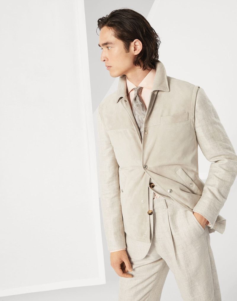 Brunello Cucinelli o1la1rc1a0326 Suede Vest in Beige Size US L / EU 52-54 / 3 - 1 Thumbnail