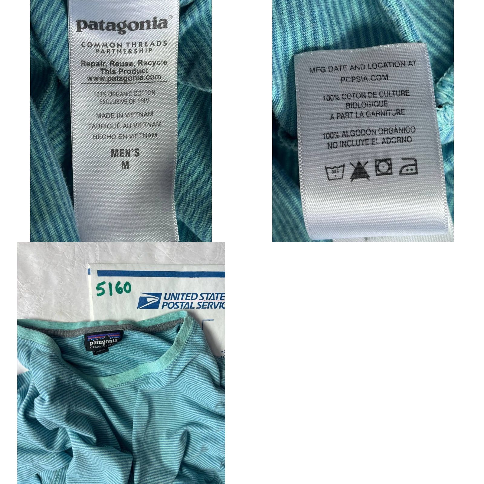 Patagonia Patagonia Mens Shirt T-Shirt Short Sleeve Crew Neck Organic Cotton Blue M Striped Regular Casual Mens Size US M / EU 48-50 / 2 - 8 Thumbnail