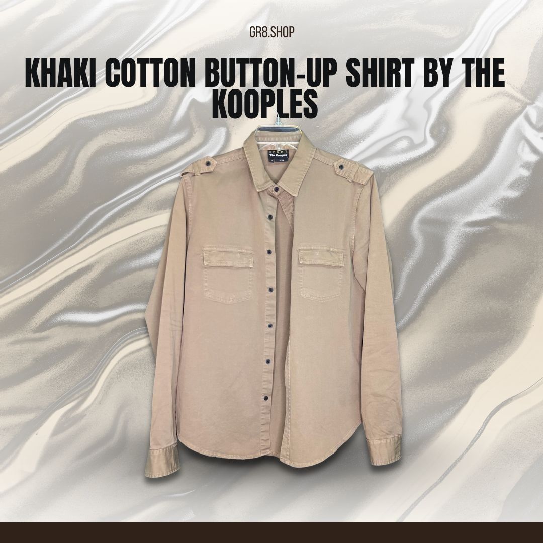 The Kooples The Kooples Mens Khaki Cotton Button-Up Shirt With Front Poc Size US M / EU 48-50 / 2 - 1 Thumbnail