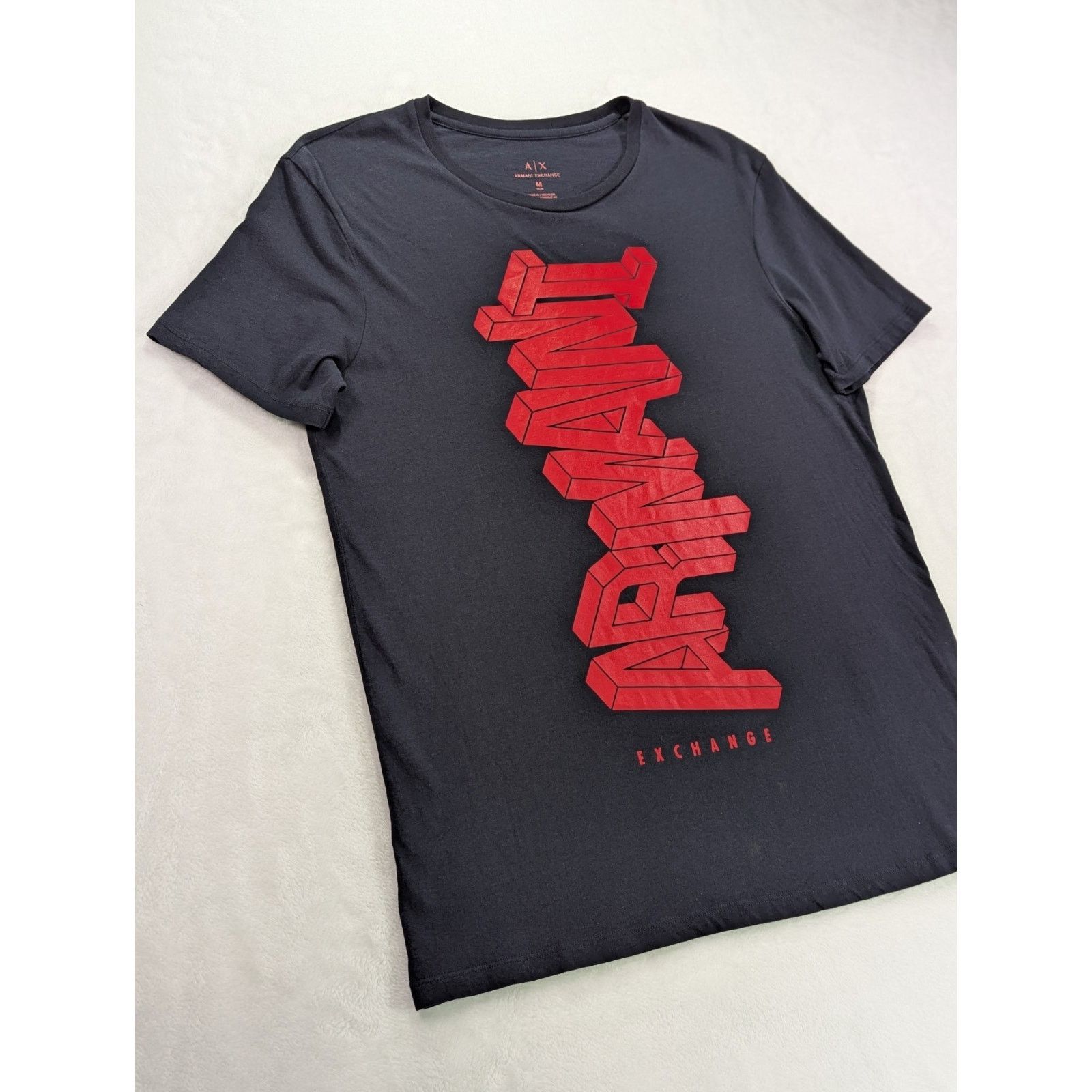 Armani Exchange Size M Slim Black w/Red 3-D Logo Graphic Crewneck T-Shirt Size US M / EU 48-50 / 2 - 3 Thumbnail