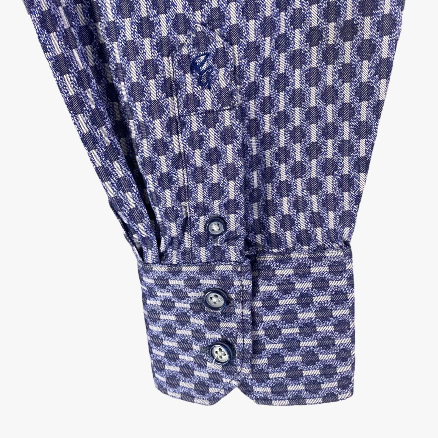 Robert Graham Robert Graham Geometric Button-Up Shirt Blue Mens M Contrast Cuffs Stretch Shirt Size US M / EU 48-50 / 2 - 7 Thumbnail