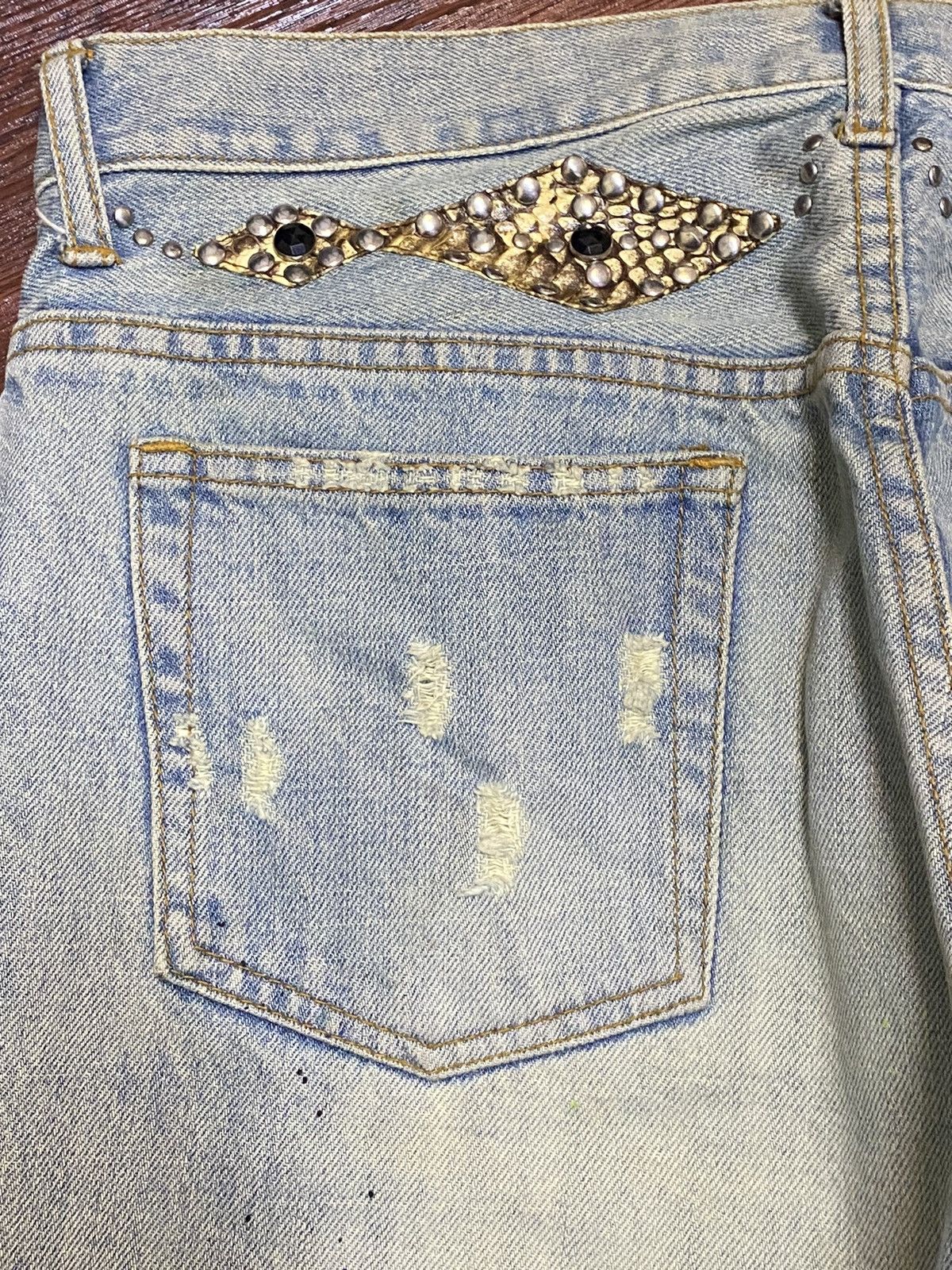 If Six Was Nine Vintage Schlussel Snake Paint Splatter Thrash Flare Jeans Size US 33 - 12 Thumbnail