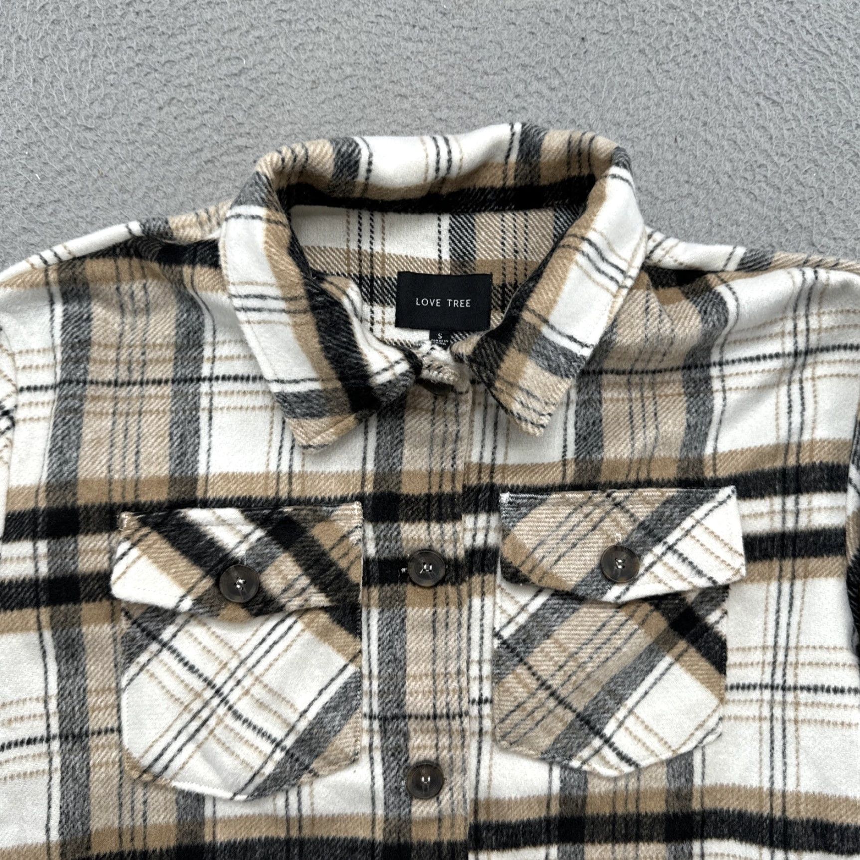 Vintage Love Tree Shacket Women’s Plaid Jacket Button Fleece Size S Tan Size S / US 4 / IT 40 - 2 Thumbnail