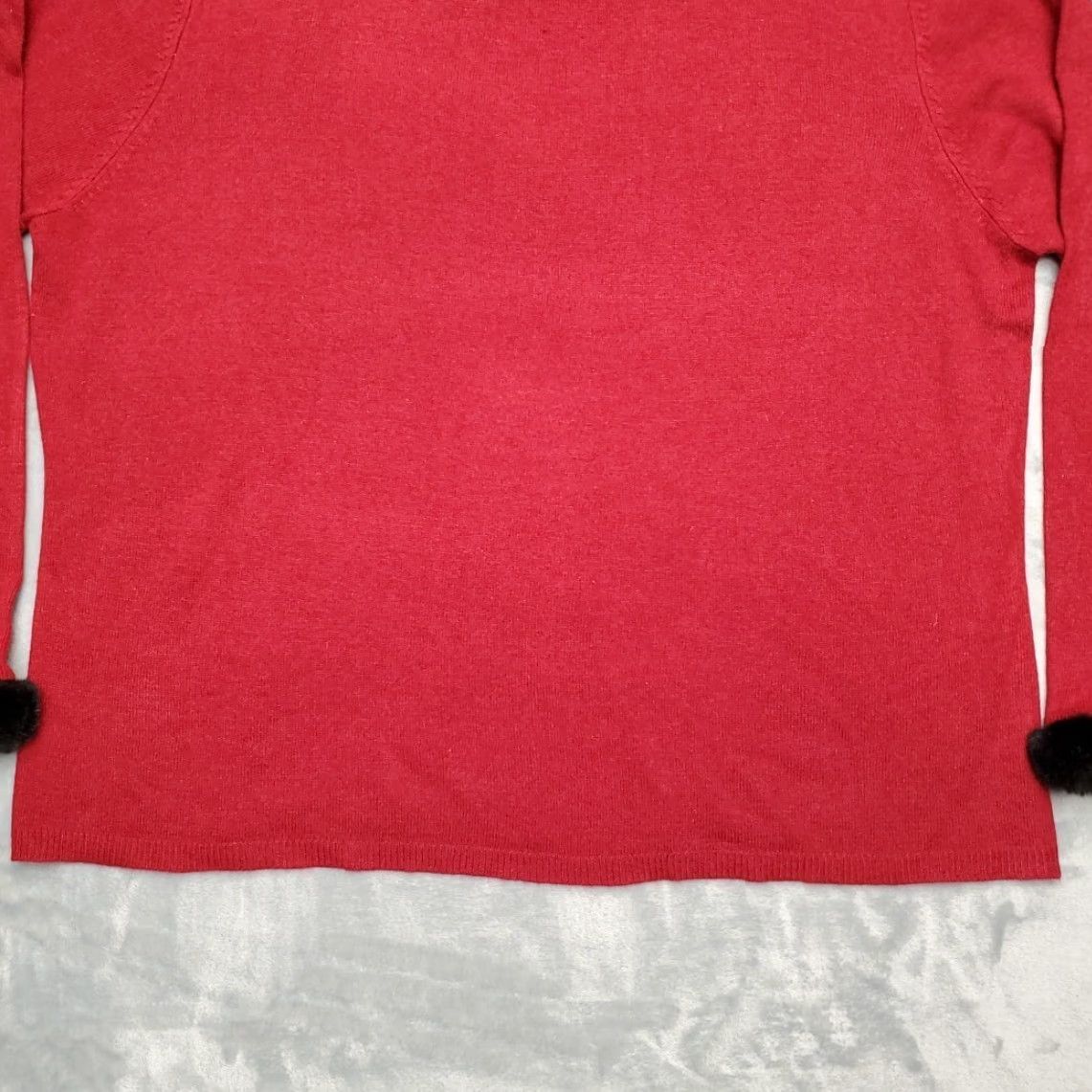 Preston & York VINTAGE Preston & York Blouse Womens Top XL Red Silk Blend Wool Faux Fur Sleeve & Collar Holiday Retro Size XL / US 12-14 / IT 48-50 - 3 Thumbnail