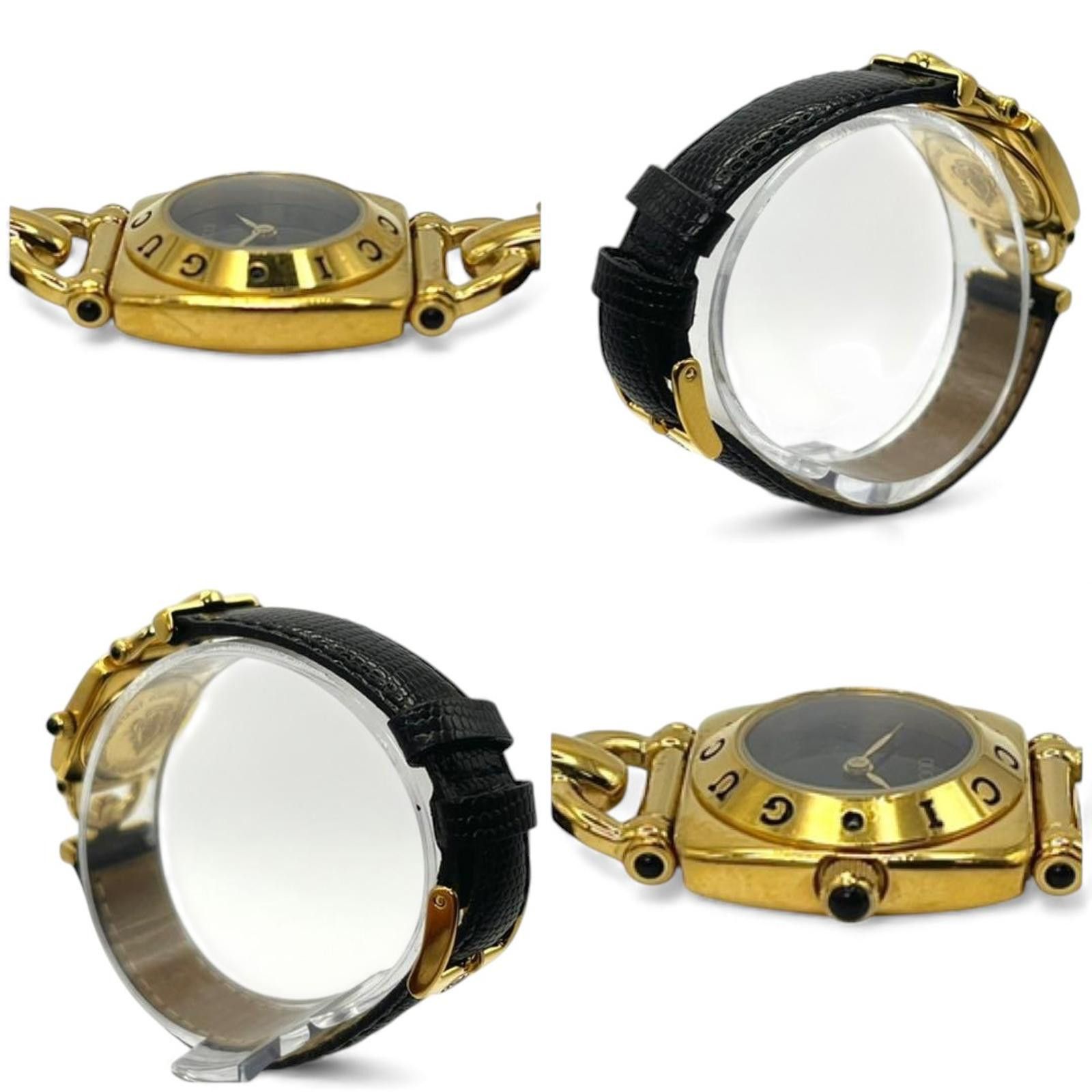 Gucci Gucci - Women's Gold Tone and Black Leather Wristwatch Size ONE SIZE - 6 Thumbnail