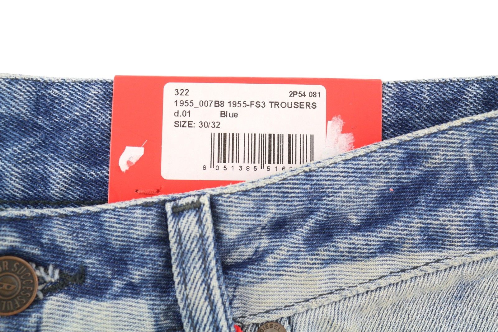 Diesel \1955-FS3 007B8 W30/L32 Blue Washed Pattern 85417 Size US 30 / EU 46 - 7 Thumbnail