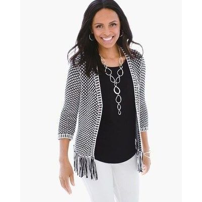 Chicos Chicos Black White Fringed Open Front Knit Cardigan Sweater Size M / US 6-8 / IT 42-44 - 9 Thumbnail