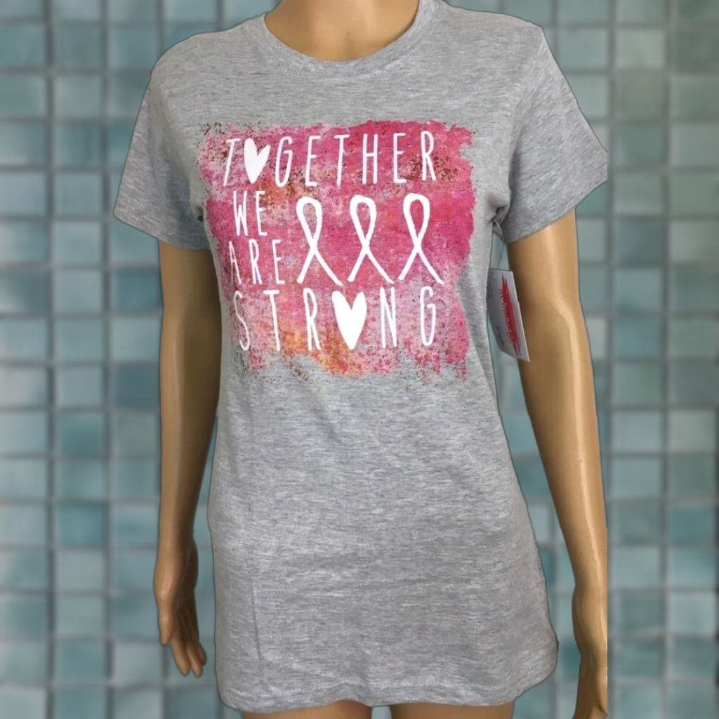 Vintage Live Breathe Fight Shirt Womens M Gray Heathered Together We Are Strong Graphic Crew Neck Short Sleeve Pink Womens Size M / US 6-8 / IT 42-44 - 1 Thumbnail