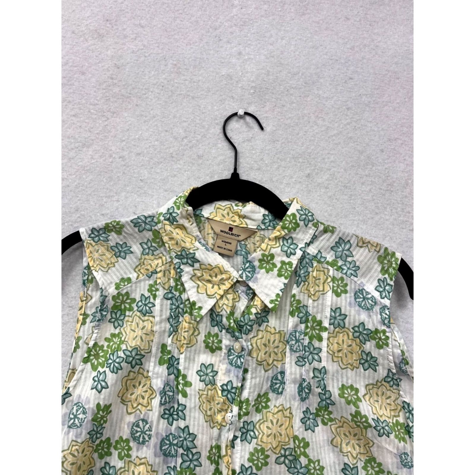 Vintage VINTAGE Woolrich Womens Floral Sleeveless Button-Up Blouse L Green Cotton Debut Like New Womens Size L / US 10 / IT 46 - 6 Thumbnail