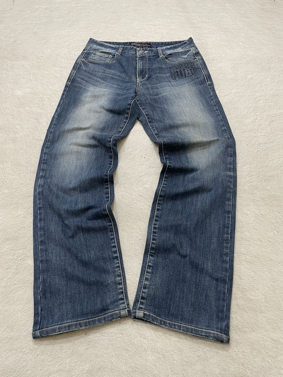 Japanese Brand 00s Fubu Embroidered Denim Japan Stonewash Y2K Size US 31 - 1 Thumbnail