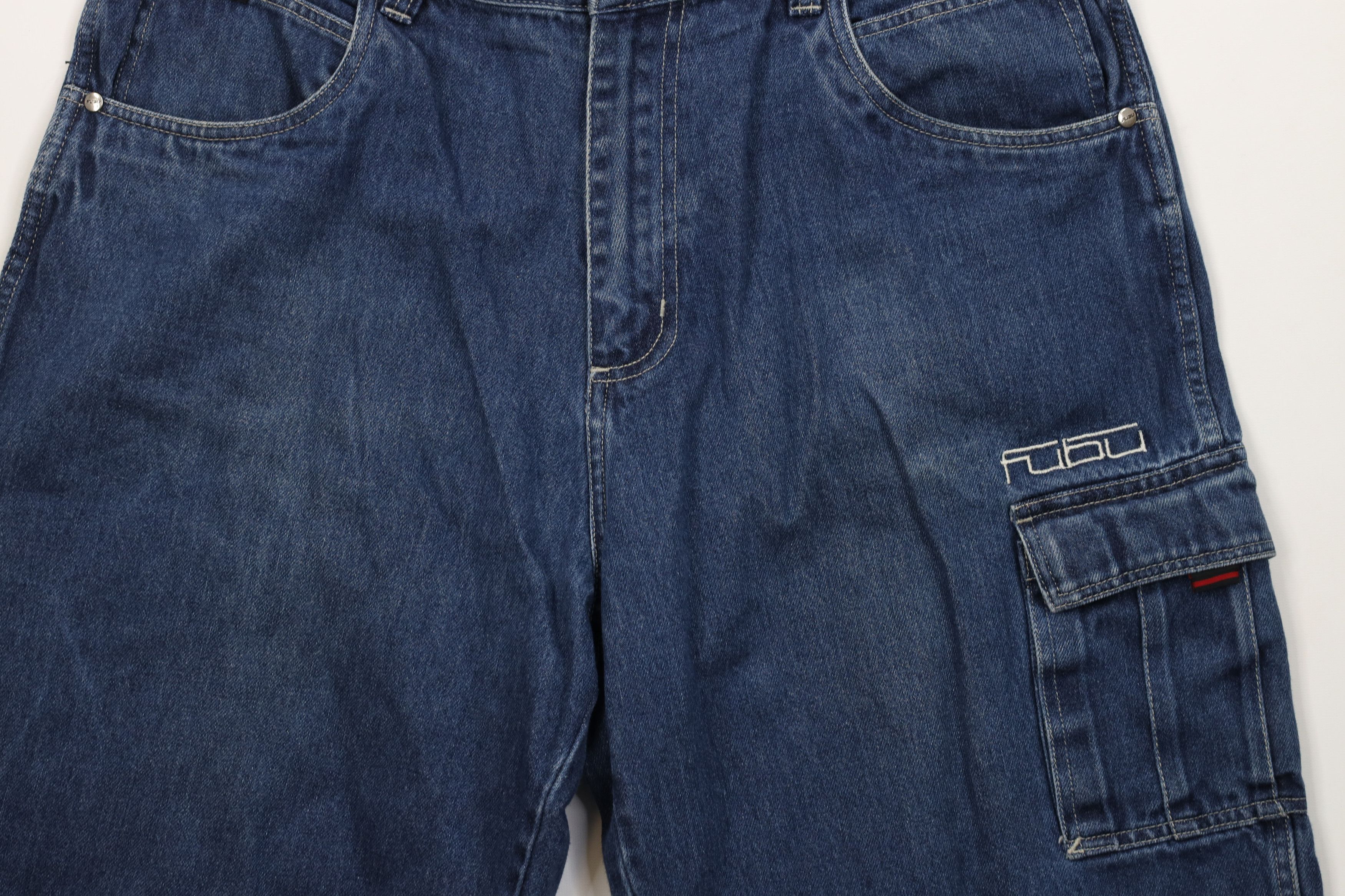 Fubu Vintage 90s Y2K FUBU Spell Out Baggy Denim Cargo Shorts Blue Size US 38 / EU 54 - 3 Thumbnail