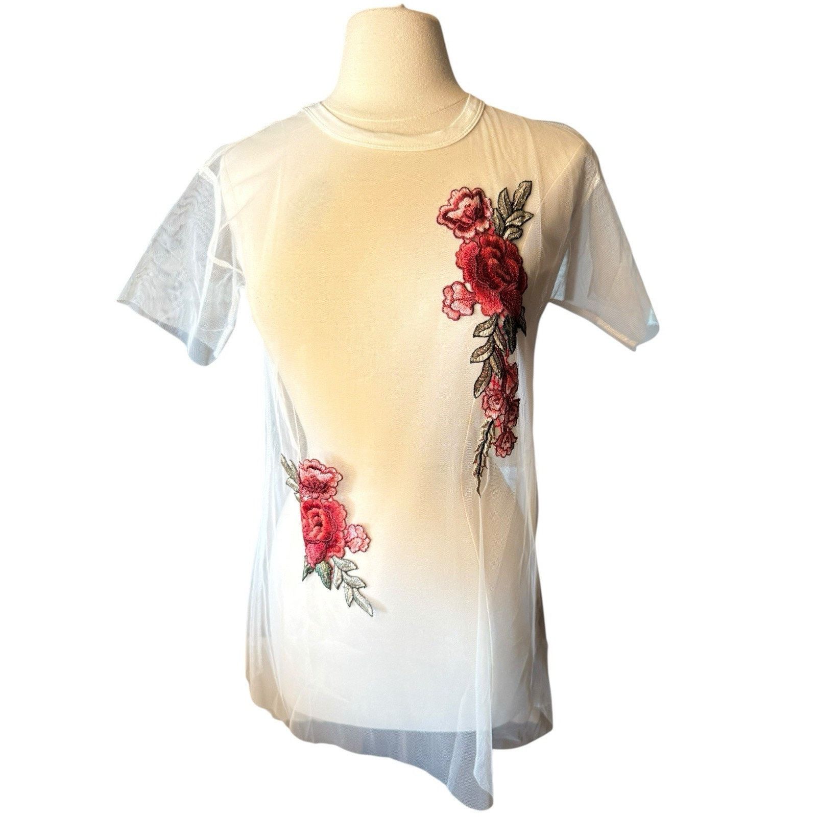 Anthropologie POL NEW Anthropologie Embroidered White Mesh Top Sheer Size S / US 4 / IT 40 - 1 Thumbnail