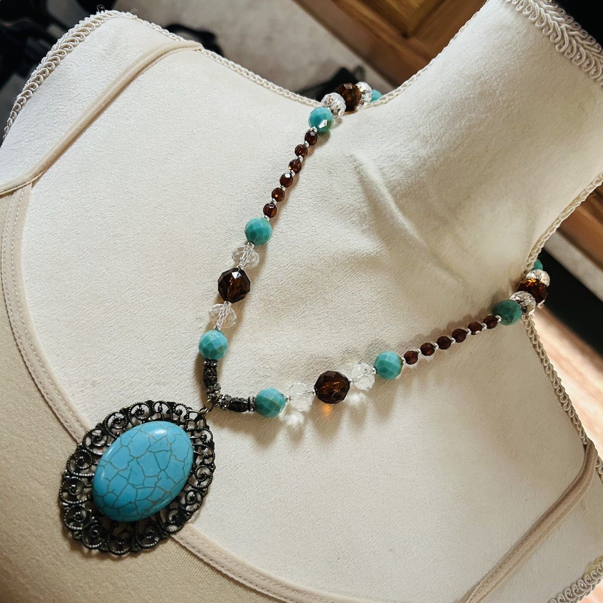 Handmade Handcrafted repurpose boho chic howlite medallion necklace Size ONE SIZE - 1 Thumbnail