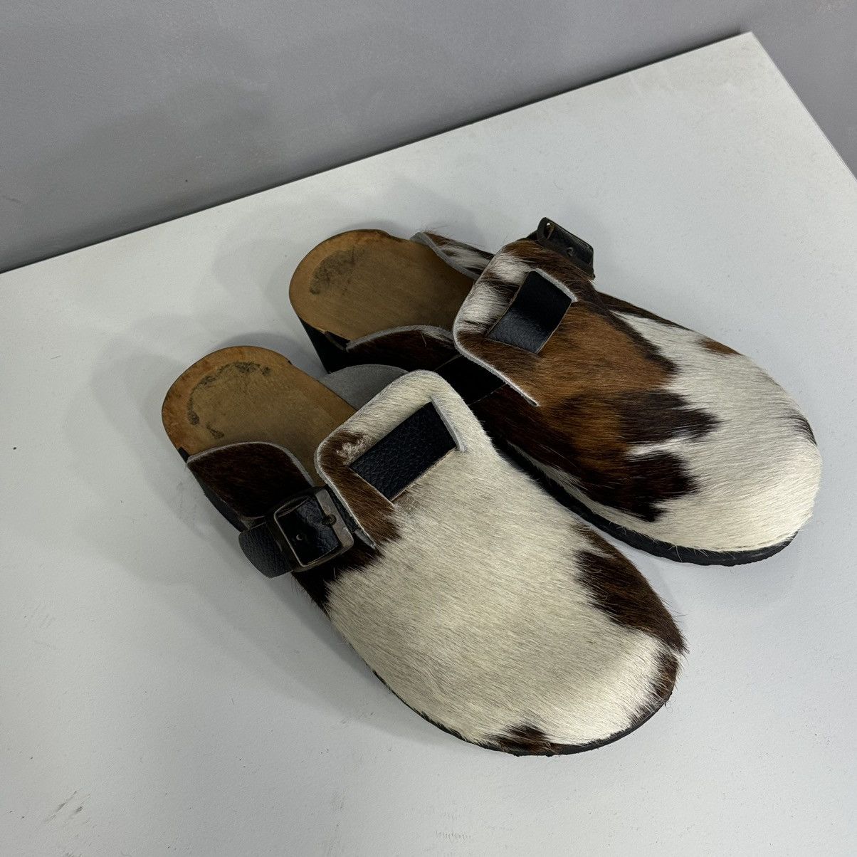 Leather Vintage Wooden Sole Clogs with Genuine Cowhide Leather Upper Size US 8 / EU 41 - 3 Thumbnail