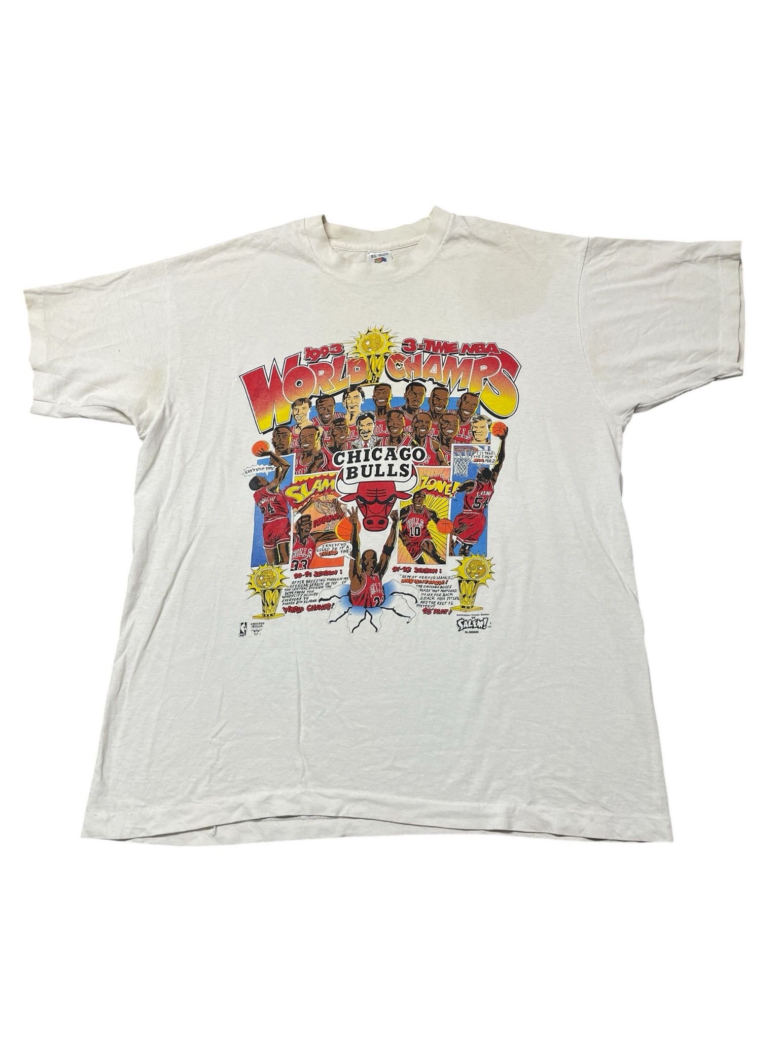 Fruit Of The Loom Vintage 1993 Chicago Bulls NBA World Champs T-Shirt 90s Size US XL / EU 56 / 4 - 1 Thumbnail