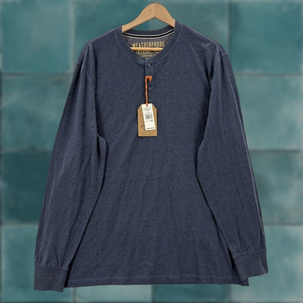 Weatherproof Weatherproof Vintage Henley Shirt Mens 2XL Blue Dark Denim Long Sleeve Casual Shirt Size US XXL / EU 58 / 5 - 1 Thumbnail