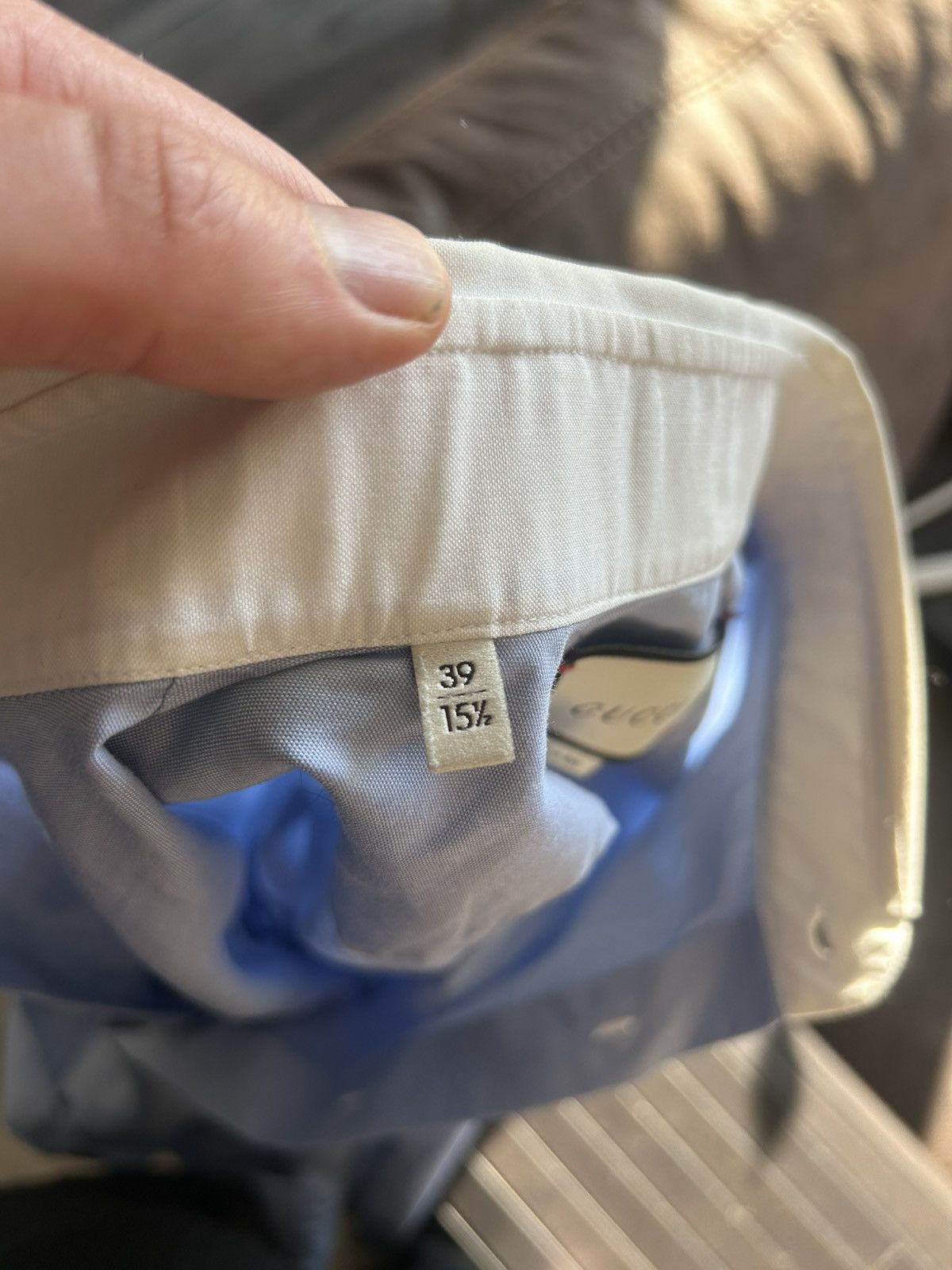 Gucci Blue Shirt with White Collar and Pierced Heart Embroidery Size US M / EU 48-50 / 2 - 18 Thumbnail