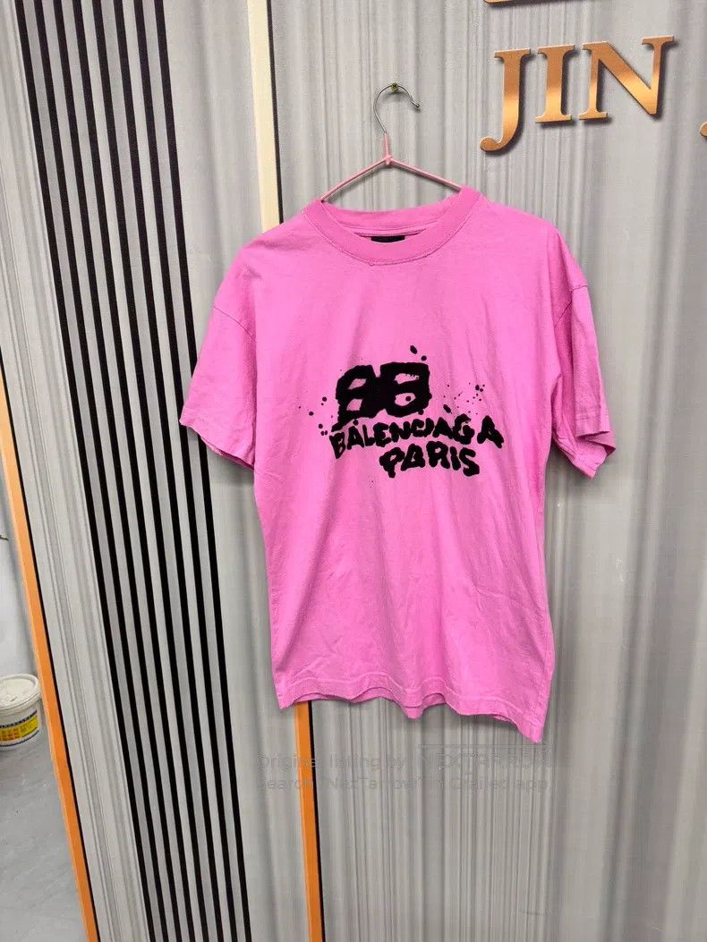 Balenciaga Balenciaga Pink Double B Ink Splatter Logo Short Sleeve T- Size US XS / EU 42 / 0 - 1 Thumbnail