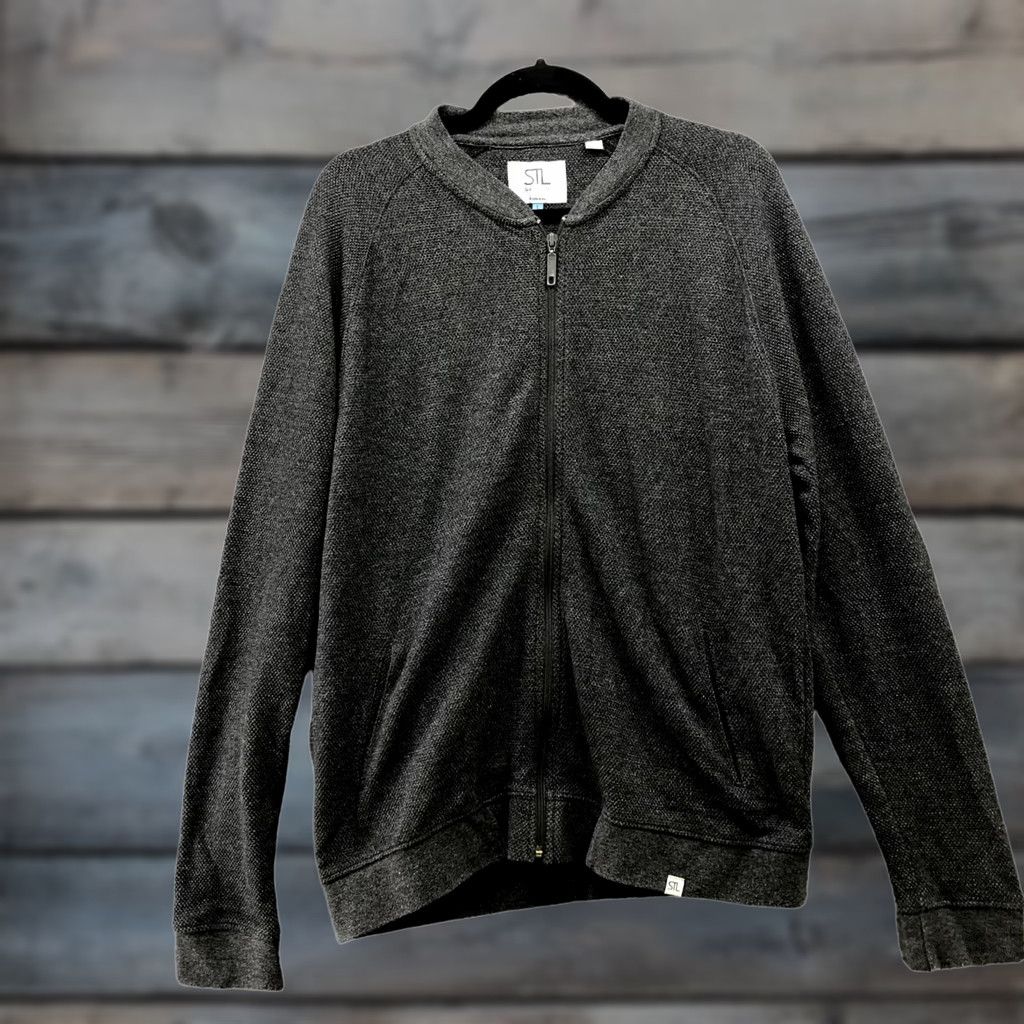 Vintage Steel & Jelly Full Zip Sweater Mens L Gray Knit Cotton Blend Textured Knit Slub Casual Crew Neck Size US L / EU 52-54 / 3 - 1 Thumbnail