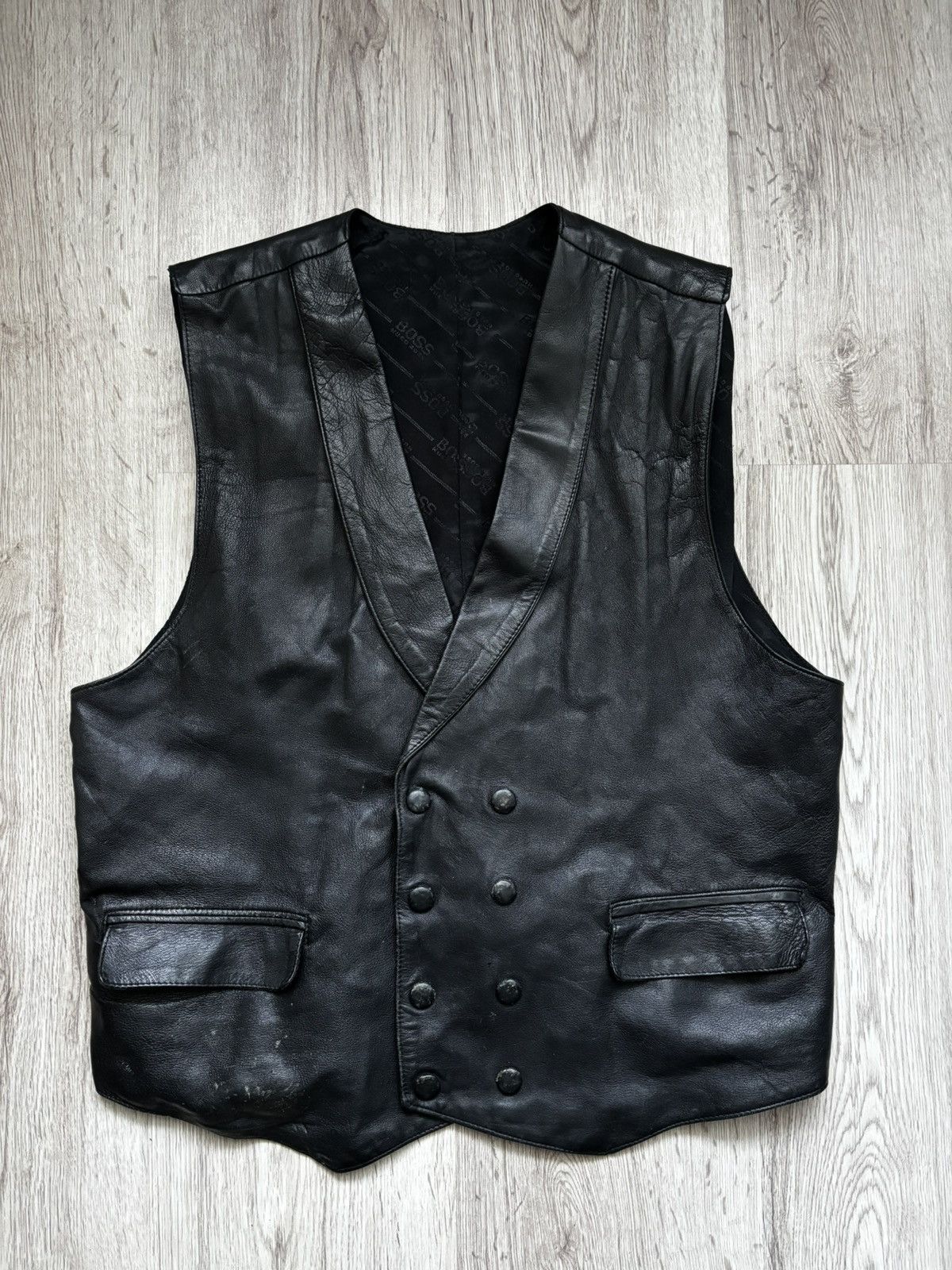 Rare Hugo Boss Double-Breasted Leather Vest Czechoslovakia