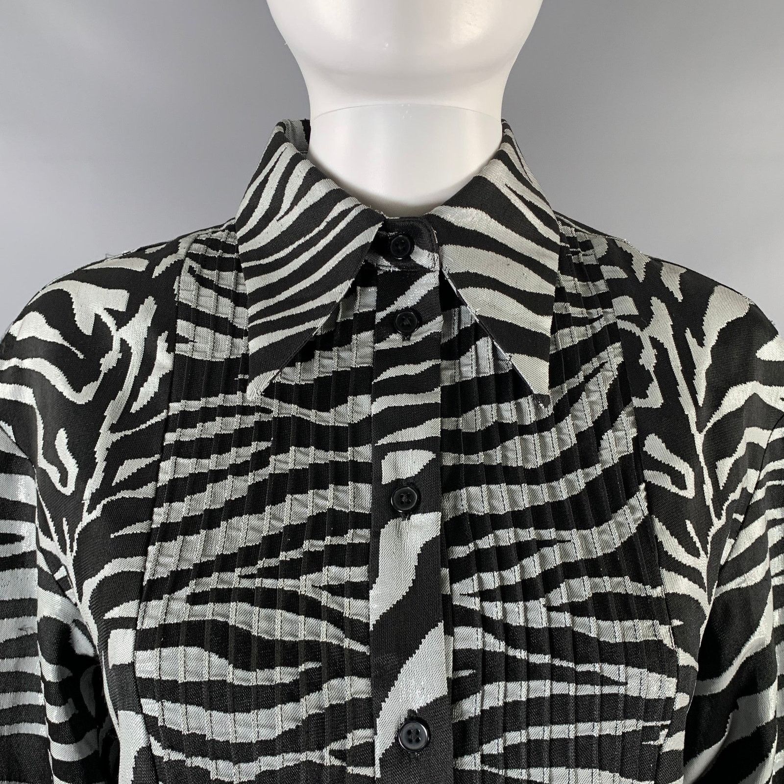 Prabal Gurung PRABAL GURUNG Size S Black Silver Animal Print Long Shirt Size S / US 4 / IT 40 - 2 Thumbnail