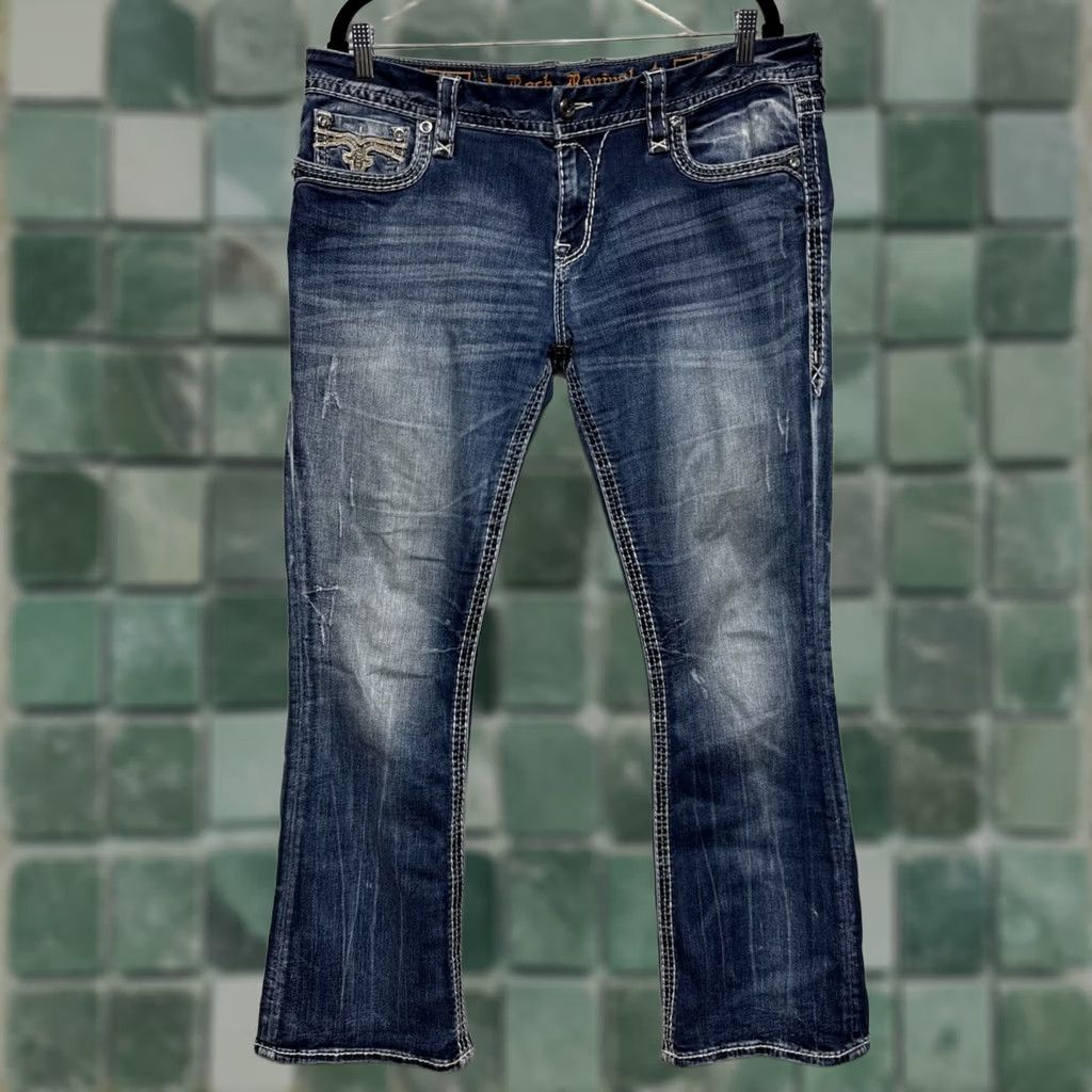 Vintage Rock Revival Yui Jeans Women Bootcut 5-Pocket Bling Stitches Mid Rise Blue 38x31 Size 24" / US 00 / IT 34 - 1 Thumbnail