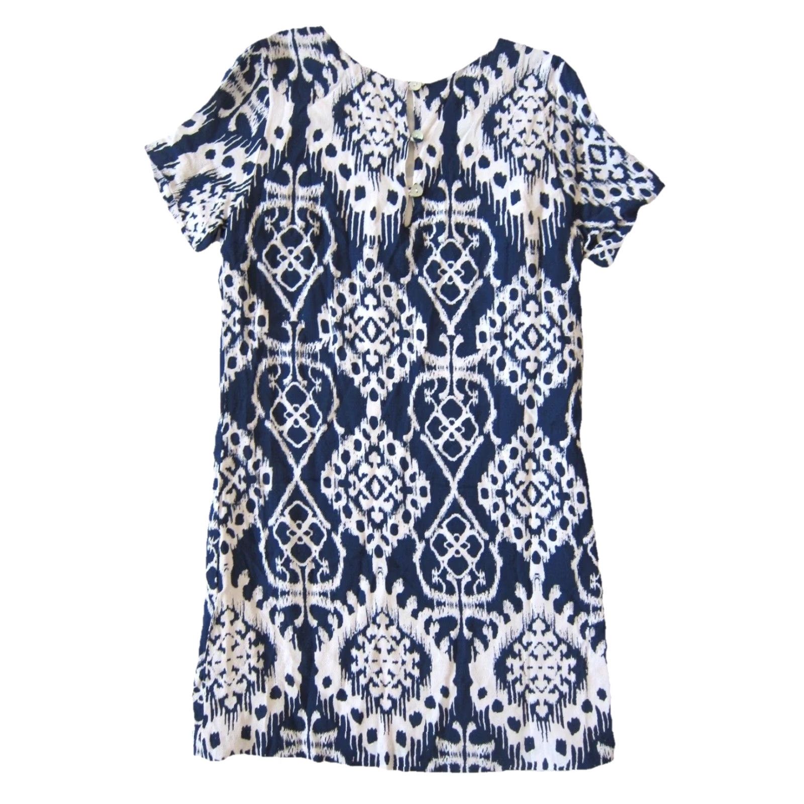 Vintage Lucy Love 100% Rayon Blue White Short Sleeve Tunic Sheath Shift Dress Women XS Size 26" / US 2 / IT 38 - 2 Thumbnail