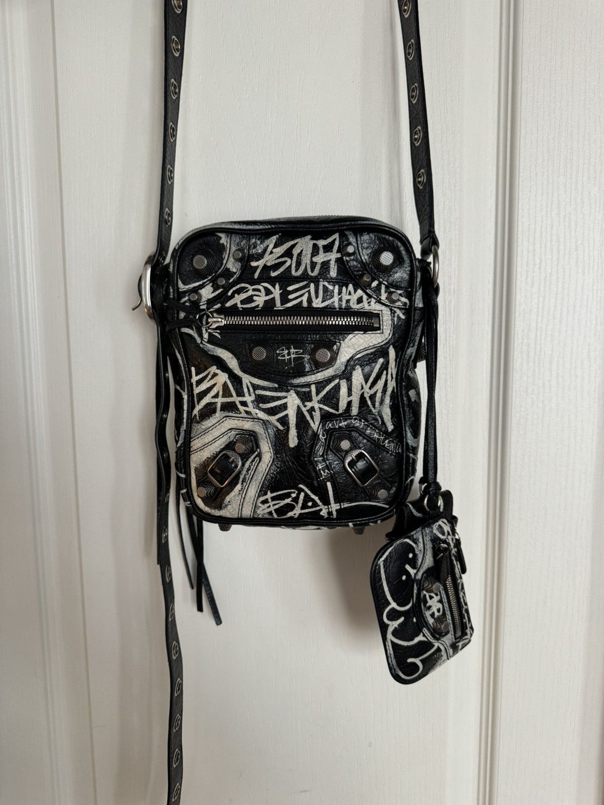 image of Balenciaga Cagole Bag Graffiti in Black, Men's
