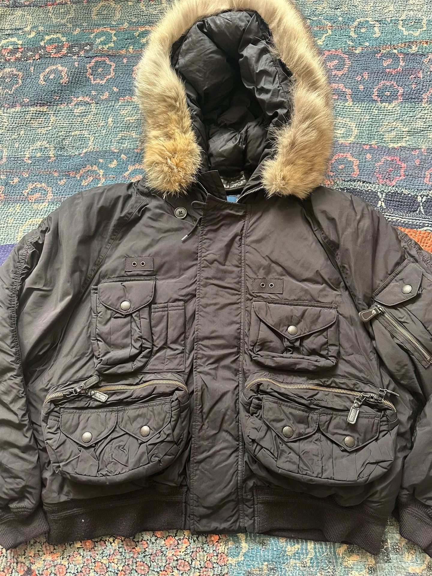 Ralph Lauren RL short wide padded jacket fur collar multi-pocket XL black Size US XL / EU 56 / 4 - 1 Thumbnail