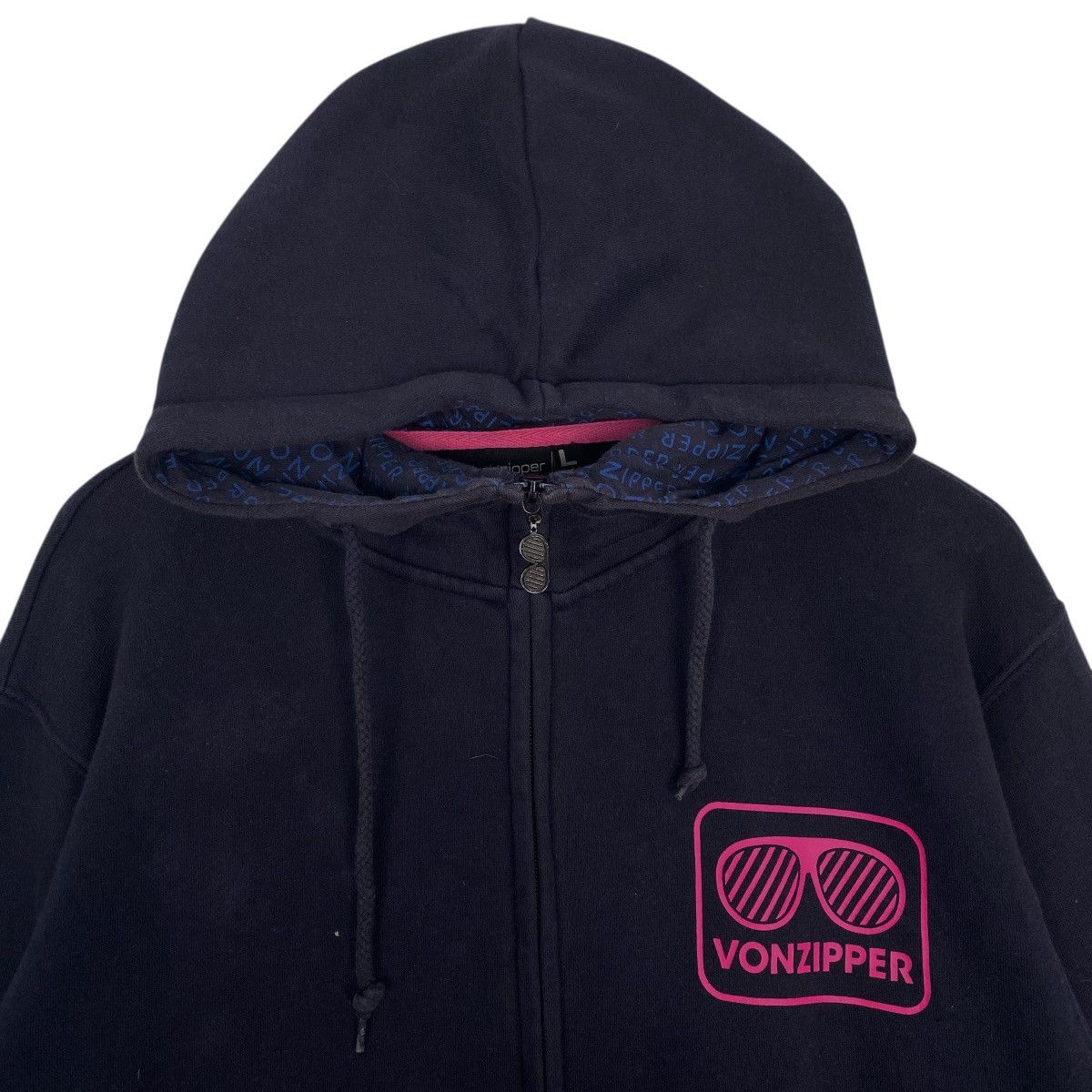 Vintage Vintage Von Zipper Full Zip Hoodie Sweater Navy Blue Size L Size US L / EU 52-54 / 3 - 3 Thumbnail