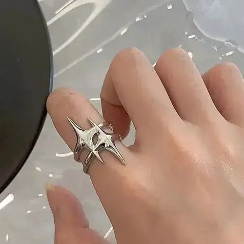 Handmade Abstract Star Ring Silver Slime Modern Punk Art Psychedelic Size ONE SIZE - 3 Thumbnail