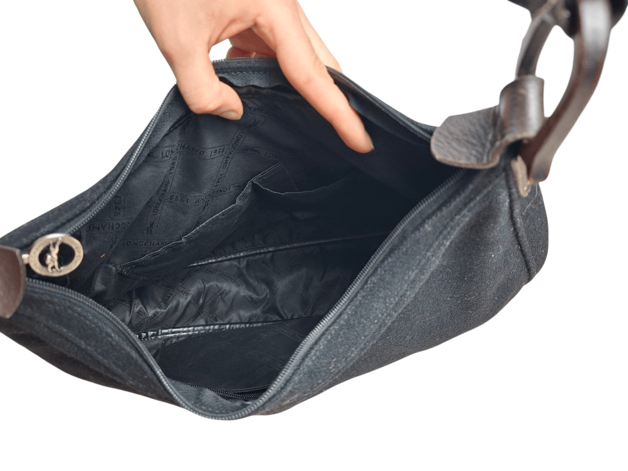 Longchamp Rare VINTAGE Longchamp Hobo Bag Black Wool and Leather Size ONE SIZE - 8 Thumbnail