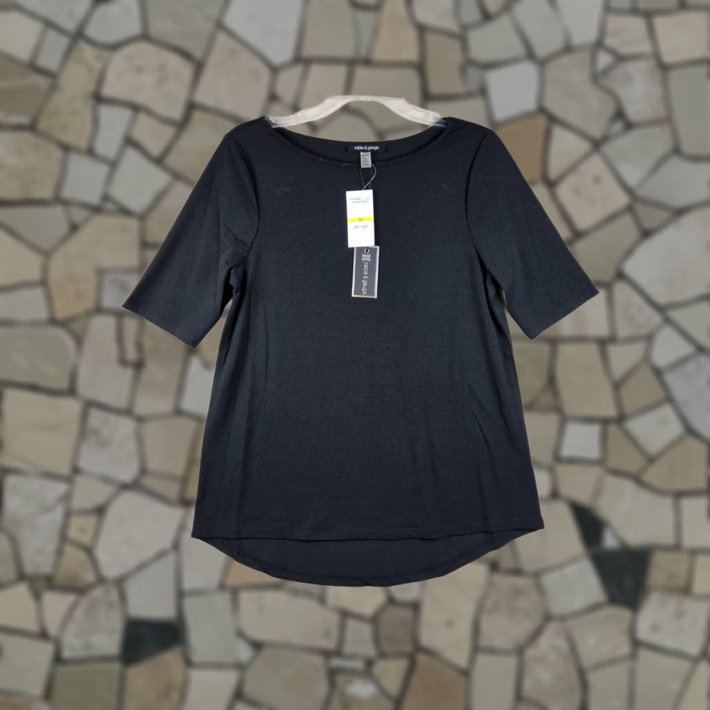 Vintage Cable & Gauge Blouse Top Women's Elbow Sleeve Hi Lo Black M Size M / US 6-8 / IT 42-44 - 1 Thumbnail