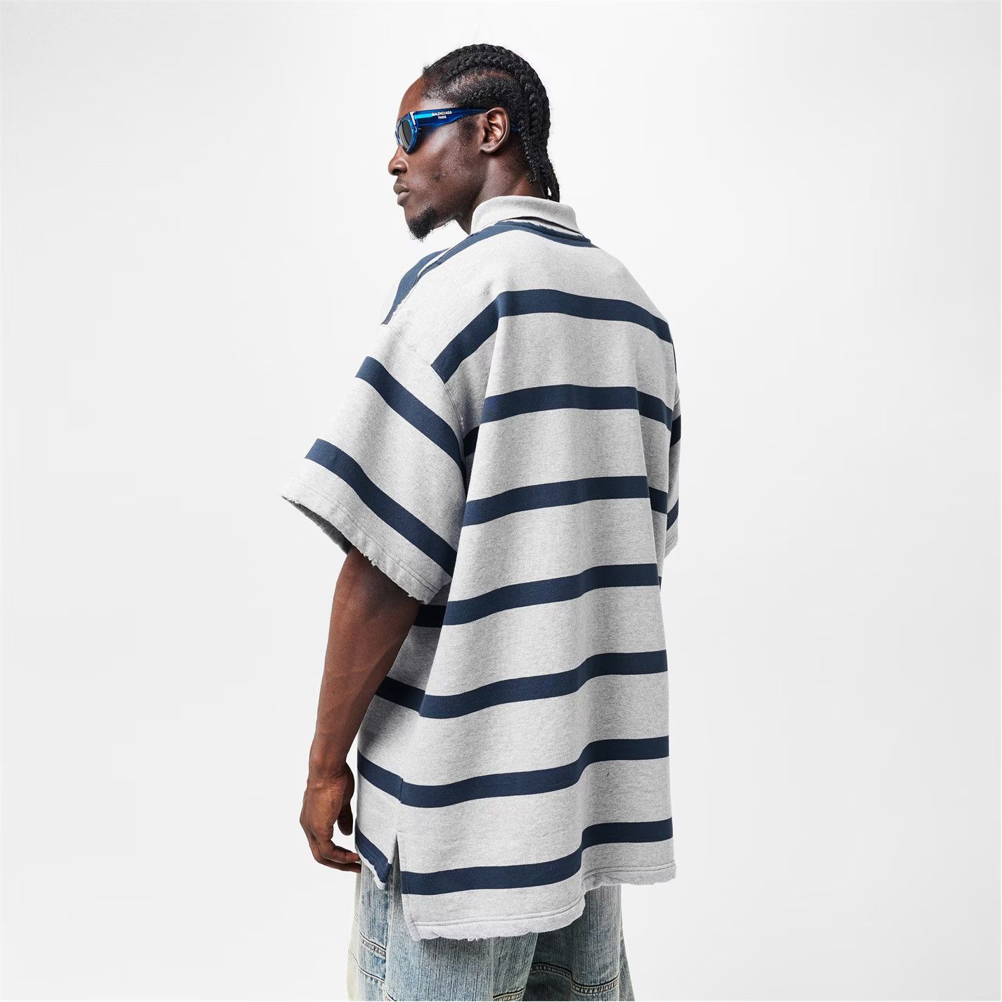 Balenciaga o1g2r1mq0226 Short Sleeve Polo Shirt In Heather Grey/Blue Size US L / EU 52-54 / 3 - 3 Thumbnail