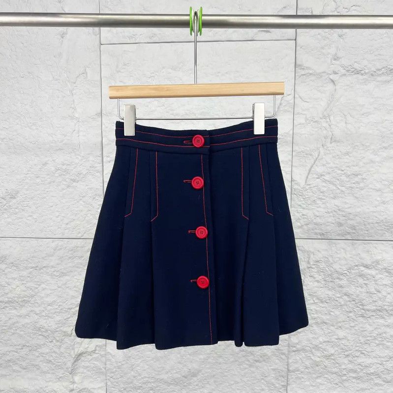 Miu Miu Miu Miu Dark Blue Cotton Skirt with Red Buttons 0089 Size 28" / US 6 / IT 42 - 1 Thumbnail